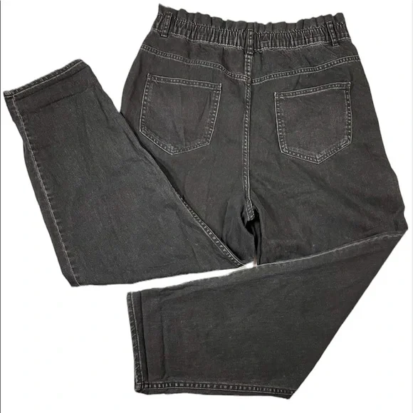 NWT Zara Black Elastic Paper Bag Waist Ultra High Rise 100% Cotton Jeans Size XL - Picture 9 of 16